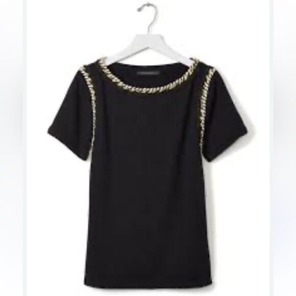 NWT Banana Republic Top Black White Gold Rope Trim Short Sleeve Small - Picture 1 of 9